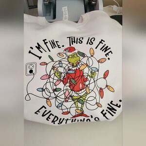 Gildan White Crew Neck Sweater with Grinch Design